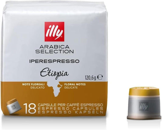 illy Coffee IperEspresso Capsules, Ethiopia Single Origin Medium Roast Coffee Pods, 100% Arabica, Premium Italian Blend, 18 Count, 1 Pack