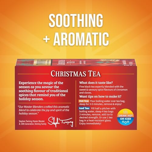 Twinings Christmas Black Tea Individually Wrapped Bags, 20 Count (Pack of 6), Aromatic Cinnamon & Clove, Caffeinated, Enjoy Hot or Iced, 120 Teabags