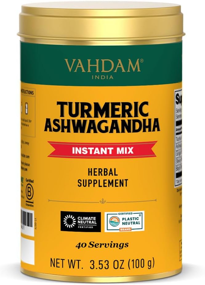 VAHDAM, Turmeric Ashwagandha - Ashwagandha with Turmeric, Ginger & Black Pepper | Non-GMO & Gluten Free | Herbal Supplement - 40 Servings