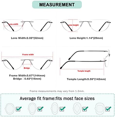 Eyekepper 4-pack Rimless Reading Glasses Lightweight Women Men Half Moon Readers +1.75