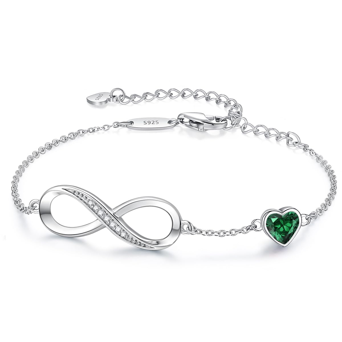CDE Infinity Heart Symbol Charm Link Bracelet for Women 925 Sterling Silver Adjustable Mother's Day Gift Anniversary Jewelry Christmas Birthday Gifts for Wife Girlfriend Her
