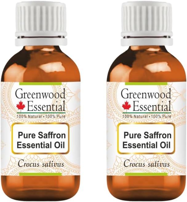 Greenwood Essential Pure Saffron Essential Oil (Crocus sativus) Steam Distilled (Pack of Two) 5ml X 2 (0.33 oz)