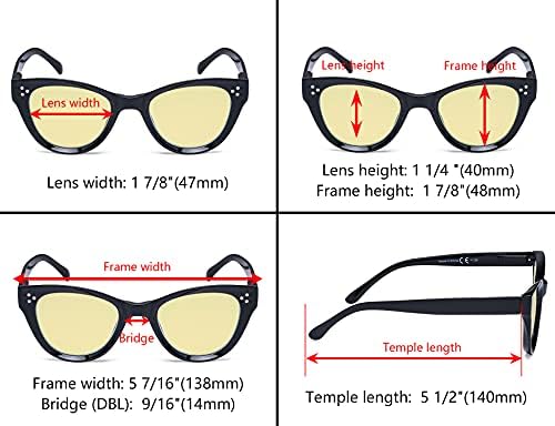 Eyekepper 4 Pack Oversized Blue Light Filter Glasses Women Cat Eye Computer Reading Glasses Yellow Tinted +1.25