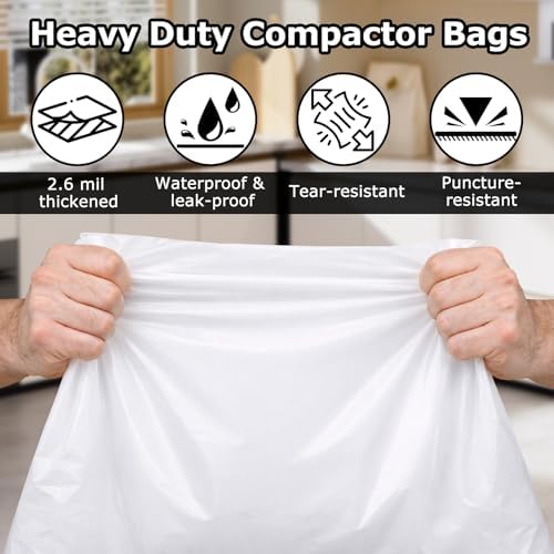 60 Pack Trash Compactor Bags Heavy Duty Compactor Bag for Kitchen Leak Proof 2.6 MIL Thickened Garbage Compactor Bags Fit for 15 inch Drawer Compactors(with Reserved Holes&Ties)