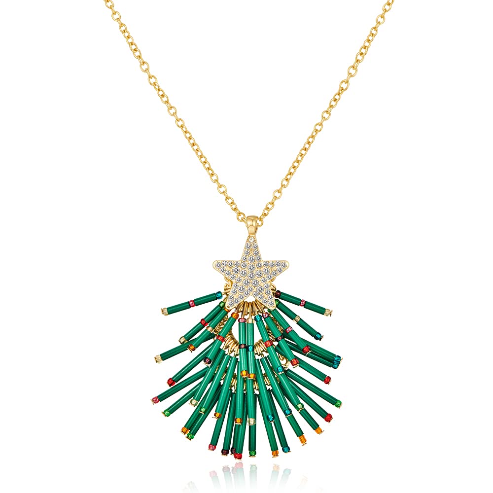 CLASSYZINT Christmas Necklace For Women Long Christmas Tree Pendant 14k Gold Plated Alloy Cute Holiday Necklace Sweater Chain Statement Christmas Gifts…
