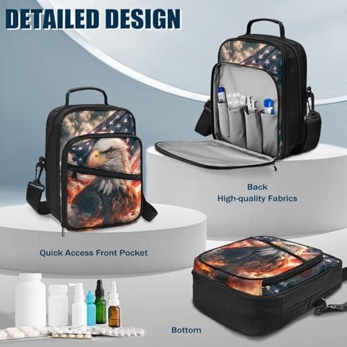 Insulated Diabetes Organizer, American Flag Eagle Print Diabetes Supply Bag, Diabetic Supplies Travel Case, Insulin Pen Case with Adjustable Shoulder Strap