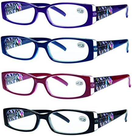 Success Eyewear Reading Glasses Spring Hinge Stylish Designed Readers Womens Glasses for Reading 4 pk