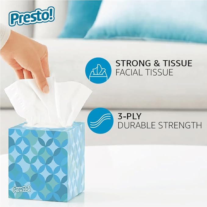 Presto! Facial Tissues, 3-Ply, Ultra-Soft | Premium | 264 Count | 8 Packs