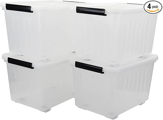 50 Quart Storage Boxes with Wheels, Large Plastic Storage Tote Bins Set of 4