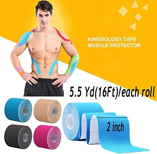 OBTANIM 8 Rolls Waterproof Breathable Kinesiology Tape, Athletic Elastic Kneepad Muscle Pain Relief Knee Taping for Gym Fitness Running Tennis Swimming (8 Colors)