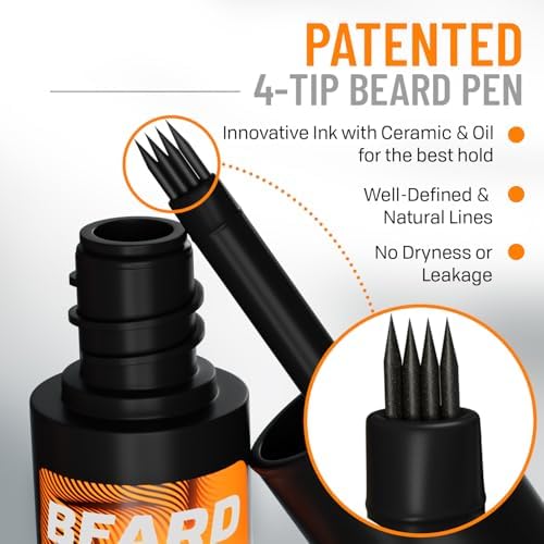 FOLLICLE BOOSTER Beard Pen Filler Styling Kit for Men - 3-in-1 Filling Set with 4-Tip Fork, Normal Pencil, and Brush - Waterproof, Sweatproof & All-Day Hold - Deep Dark Brown