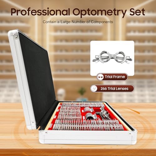 266Pcs Optometry Rim Case Kit, Precise Optical Trial Lens Set Metal Rim Optometry Box Kit with Optometry Test Trial Frame, Professional Eye Protection Accessories Set, 22.4 * 14.2 * 3.7Inch