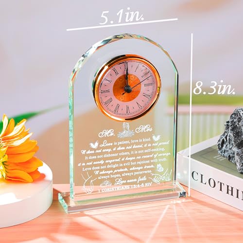 Wedding Gifts for Couple Unique 2025 - Crystal Clock Happy Anniversary Marriage Gift for Couple Keepsake - Engagement Gifts Bridal Shower Gifts for Bride and Groom Engagement Newlywed Mr Mrs Present