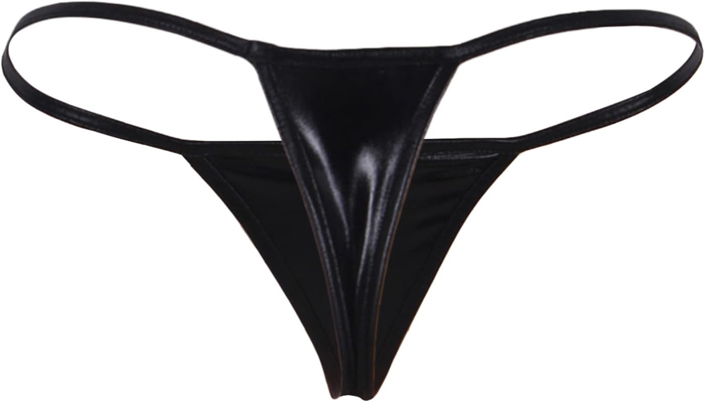 ohyeahlady Womens Sexy G-String Thongs Leather Bikini Panties Micro Underwear Low Rise T-Back Lingerie Underpants Plus Size