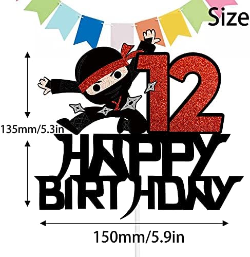 12th Happy Birthday Cake Topper Kung FU Ninja Themed Karate Boy Girl Glitter Party Cake Decorations