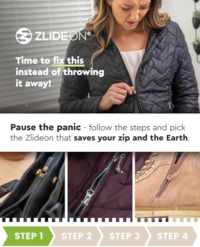 Zlideon Universal Zipper Repair Kit for Plastic & Metal Zippers Multipack - 7pcs, Silver | Instant Zipper Pull Replacement Slider for Denim, Jacket, Winter Coat | Easy to Install | Made in Germany