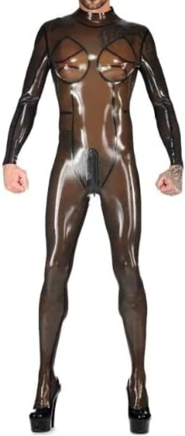 Latex Brown Women's Loose Jumpsuit Racing Uniform Party Role Play Black Decoration Hand Customized 0.4mm,Transparent Black,Small