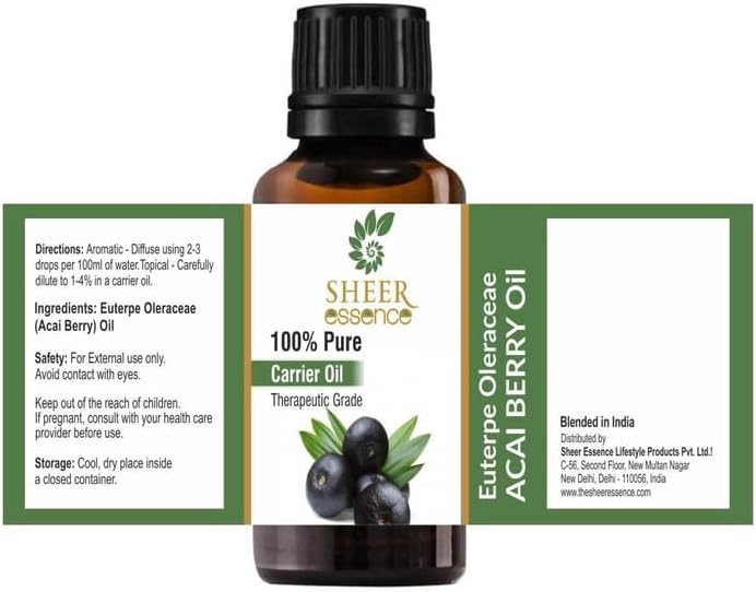 Pure Acai Berry Oil (Euterpe Oleraceae) 100% Natural Uncut Therapeutic Grade Carrier Oil 0.50 fl. oz