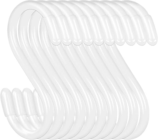 DINGEE 20 Pack Vinyl Coated S Hooks for Hanging,Heavy Duty S Hook for Hanging Plants,Non Slip 3 Inch Closet S Hooks,Steel Metal White Vinyl Coated Small Hook for Jeans Pots and Pans Coffee Cups