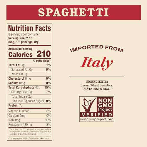 Rao's Homemade Spaghetti Pasta, 16oz, Traditionally Crafted, Premium Quality, From Durum Semolina Flour, Traditional Bronze Die Cut, Imported from Italy