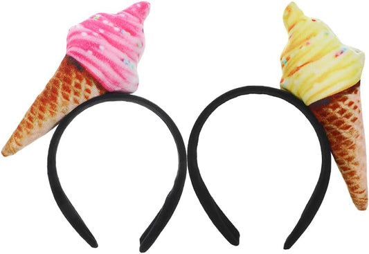 FRCOLOR 2Pcs Ice Cream Headbands for Women Soft Cloth Makeup Headband for Face Washing & Skincare Cute Non-Slip Hair Bands for Spa, Styling & Ice Cream Party Decorations