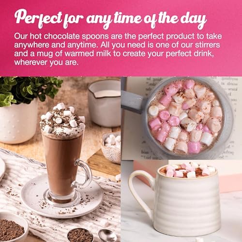 Kingsbridge Premium Hot Chocolate Spoons (5 Pack) - Luxury Milk Chocolate & Mini Marshmallow Stirrer - Milk Block With Wooden Spoon