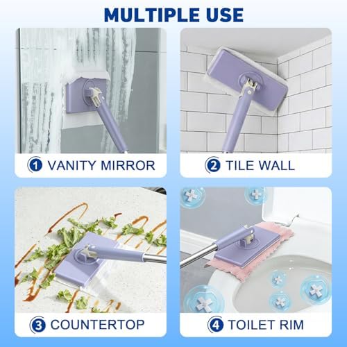 Hands Free Flat Mop,Cloth Changing Mini Mop,27inch Long Handle Mopping Stick,360° Swivel Head,Dry and Wet Use,Ideal for Tight Corners,Tile and Hardwood(White,6 Cloth)