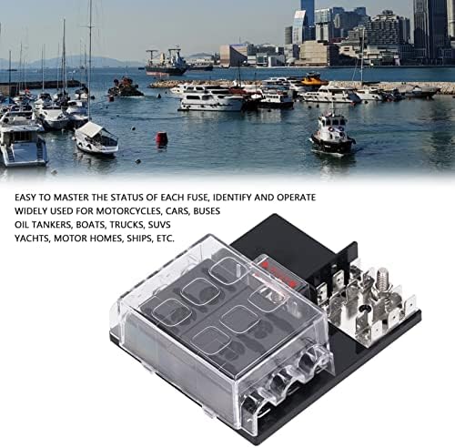 6 Way Blade Block Holder with LED Warning Indicator, Medium 12-36VDC, Negative Bus for Automotive Boat Marine