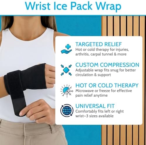 Arctic Flex Wrist & Thumb Ice Pack Wrap - Extra Strength Hot & Cold Therapy - Reusable Hand Freeze Sleeve - for Arthritis, Carpal Tunnel, Surgery, & Pain Relief (Fits Left & Right)