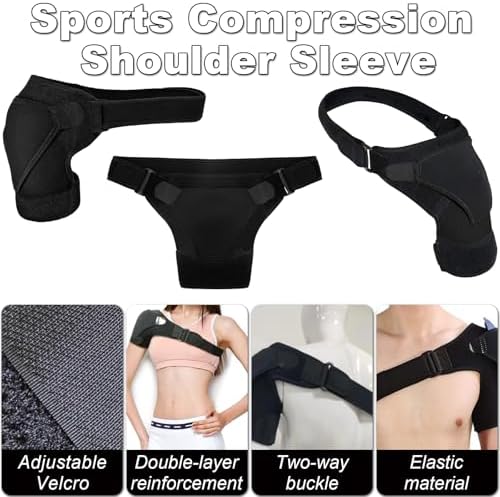 Shoulder Brace for Men & Women, Adjustable Shoulder Compression Sleeve Fits Left & Right Arms, Breathable Rotator Cuff Relief Brace for Pain Relief Compatible with Hot/Cold Pack (Black)