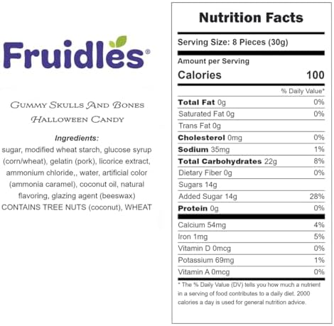 Fruidles Gummy Skulls and Bones Halloween Candy, Trick-Or-Treat Creepy Party Bag Fillers, Non-Gmo (1 Pound)