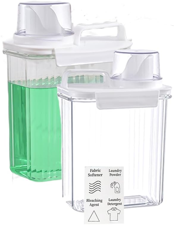 [2 Pack] Laundry Detergent Dispenser for Laundry Room Organization and Storage,2000ml Laundry Soap Dispenserï¼Liquid Laundry Detergent Dispenser with 4 Removable Labels, BPA Free & Pet Plastic, Clear