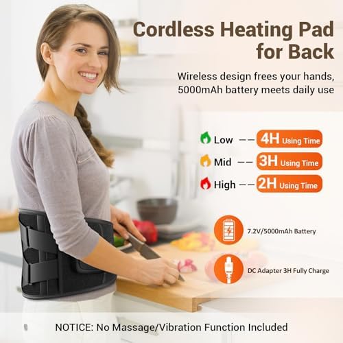 Comfytemp Far Infrared Cordless Heating Pad for Back, FSA Eligible HSA, 17 Tourmaline Stones FIR Wireless Portable Rechargeable Mothers Day Lower Back Heat Belt Wrap,3 Heat 15-45mins (No Massage)