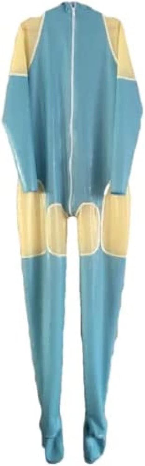 Latex Rubber Bodysuit Handsome Racing Suit Catsuit,Blue-Transparent（Male）,3X-Large