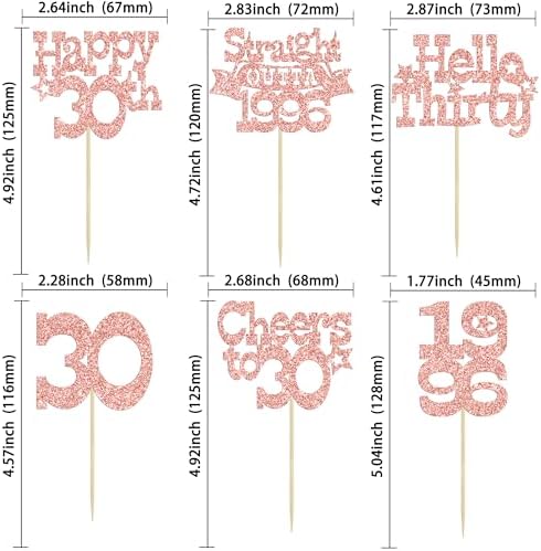 Ephlyn 30Pcs Happy 30th Birthday Cupcake Toppers Glitter Thirty Straight Outta 1996 Cupcake Picks Cheers to 30 Years Cake Decorations for Happy 30th Birthday Anniversary Party Supplies Rose Gold