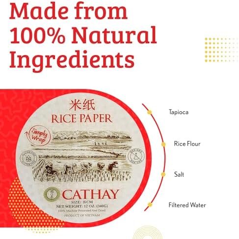 Cathay Fresh Spring Roll Rice Paper Wrappers, Rice Paper Wrappers for Fresh Rolls-25 Sheets, Non-GMO, Gluten-Free, Low Carb, Vietnamese Summer Wrap with Natural Ingredients, Veggie Wrap (Round, 25cm)