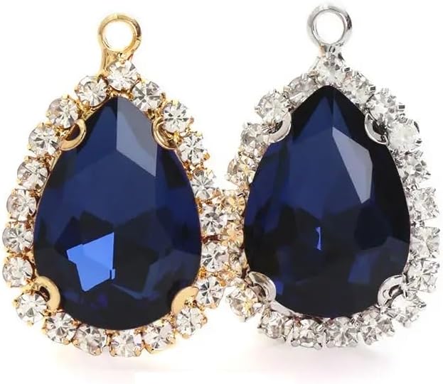 10pcs Drop Shape Crystal Stone Sew On Rhinestone Golden/White K Metal Claw Settings Pendants,F