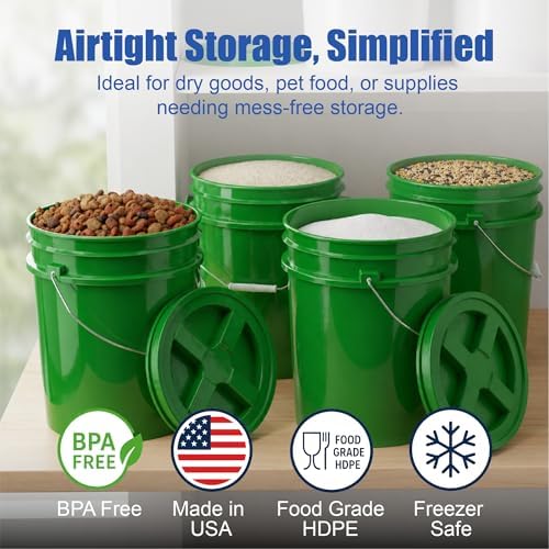 ePackageSupply 5 Gallon Bucket - Food Grade Bucket, Metal Handle Grip, BPA-Free, Heavy-Duty 90 Mil HDPE Plastic Pail, Stackable Utility Container, Made in USA, Lid Not Included, Green, 6 Packs