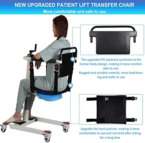 Patient Lift Transfer Chair Lift for Home Wheelchair,Portable Car Lift Bedside Commode Chair Steel Lift Aid, Adjustable Height Bathroom Wheelchair for Caregivers Elderly Living (Upgraded Style)