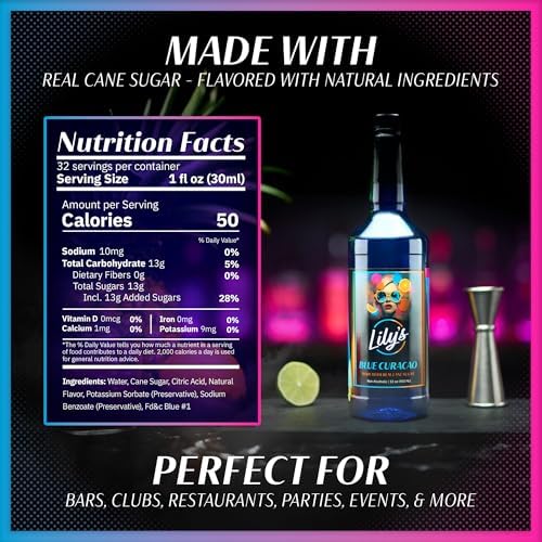 Lily’s Mixers Blue Curacao Syrup for Cocktails, Mocktails & Other Drinks – Our Large 32 oz bottle of Vibrant Drink Syrup Makes up to 64 Drinks & is Shelf Stable for up to 1 Year (Blue Curacao, 1 Pack)