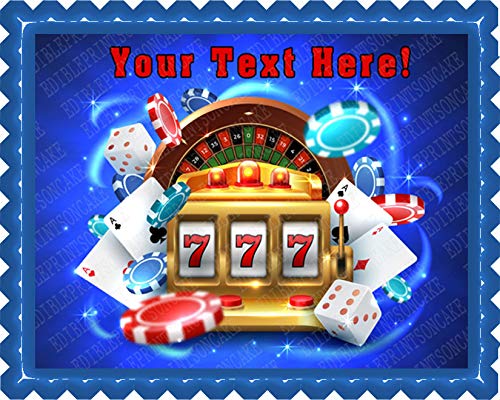 Casino Gambling Roulette Big Lucky Slot Machine - Edible Cake Topper - 7.5" x 10" (1/4 sheet) rectangular
