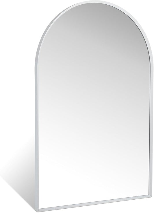 24" x 36" Silver Arched Mirror, Modern Aluminum Alloy Metal Frame, Arch Bathroom Vanity and Wall Decor Mirror for Bathroom, Living Room, Bedroom, Entryway
