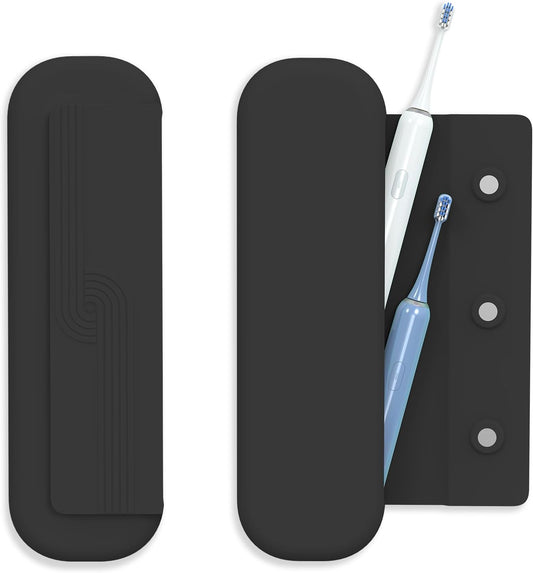 Silicone Toothbrush Travel Case, Electric & Manual Toothbrush Travel Cover for Men and Women, Portable Toothbrush and Toothpaste Holders for Traveling, Camping, Business Trip, School - Black