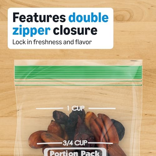 Amazon Basics Portion Snack Bags, Double Zipper Seals in Freshness, 3.5" x 5.9", 100 Count