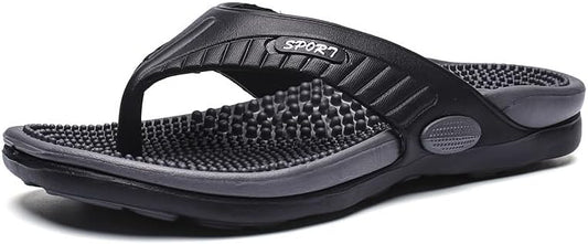 DSLED Massage Flip Flops for Men & Women, with Arch Support Summer Breathable Beach Shoes, Acupressure Sandals Massage Slippers, Relief Plantar Fasciitis Heel Arch Arthritis Pain, Black