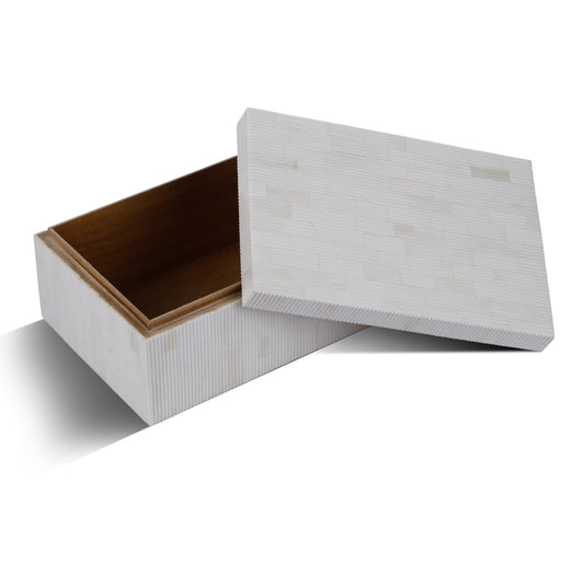 Handicrafts Home Large Decorative Storage Box with Lid – 12X8X5” Coffee Table Organizer, Keepsake- Decorative Boxes for Home Decor, Stylish Decorative Box for Office Decor-White Stripped