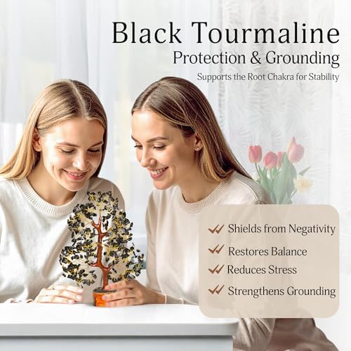 YATSKIA Black Tourmaline Crystal Tree of Life - Money Tree - Birthday Gifts for Women - Chakra Crystals and Stones - Positive Energy Gifts