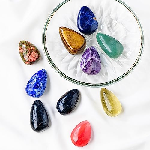 Natural Sodalite Palm Stone, 1.25"-2" Polished Worry Stone, Water Drop Shape Pocket Healing Crystal Gem Stones for Chakra Balancing, Reiki Healing and Crystal Grid