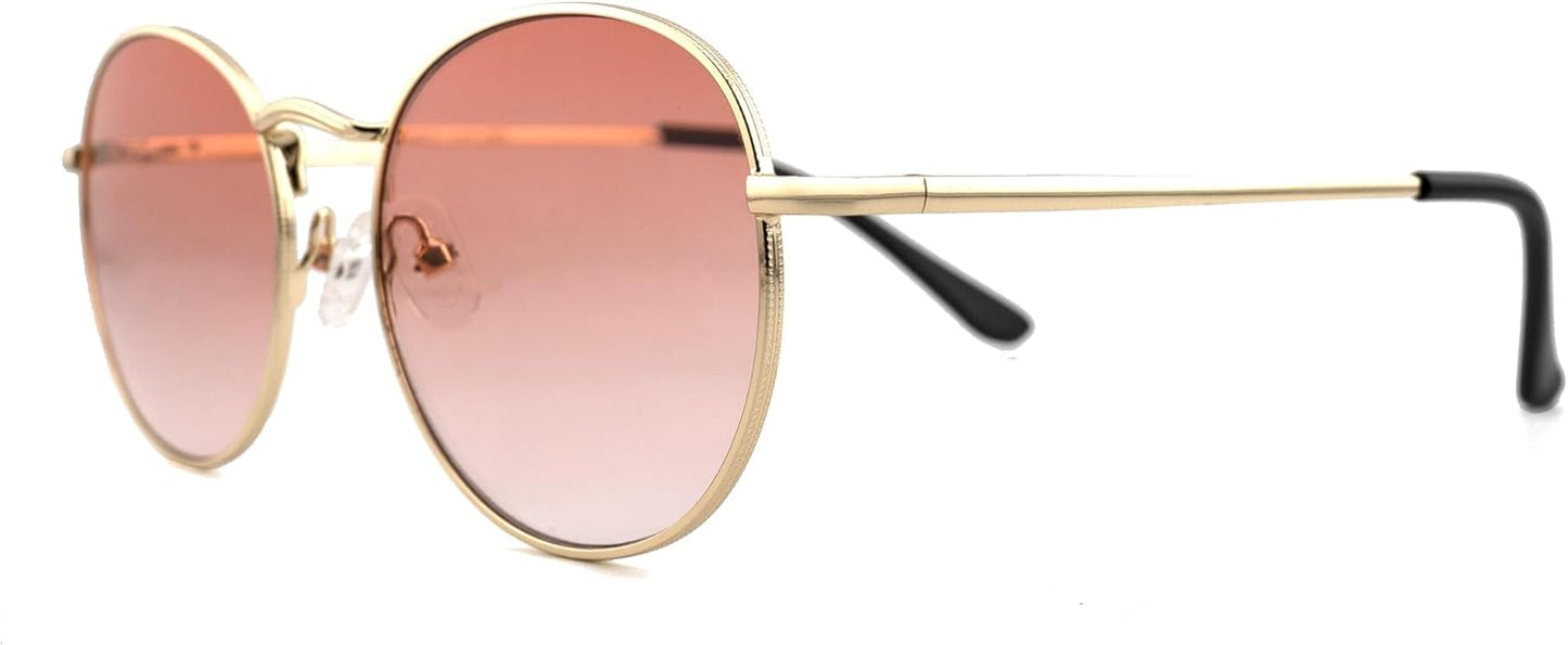 Full Reader Sunglasses Women Men, Mens Womens Reading Sun Glasses Metal Round BLue Pink Yellow Lens NON BIFOCAL, Gold Frame Clear Pink Lenses, 1.75