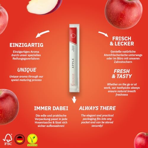 Wonder Toothpicks - Single Pack (30x) - Flavoured Toothpicks - Chewing Gum Plastic-Free - Stop Nail Biting - Fresh Breath with Flavoured toothpicks - Teeth Cleaning to go - Sugar-Free, Vegan (Apple)